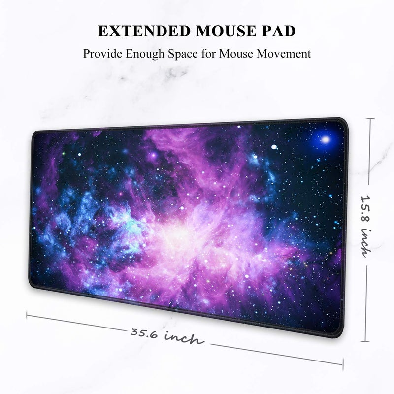 Auhoahsil Large Gaming Mouse Pad, Galaxy Theme XXL 35.4 x 15.7 in Desk Pad Stitched Non-Slip Rubber Long Computer Mousepad Thin Extended Full Size Desk Mat for Desktop, Laptop, Wireless Mice, Purple - Image 2